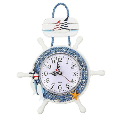 Mediterranean Style Anchor Clock Beach Theme Clock Sailing Ship Wheel Steering Wheel Decoration