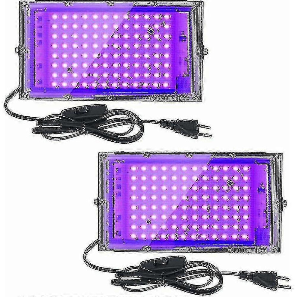 2Pcs 100W Uv Led Floodlight Blacklight Ip65 Waterproof, Ultraviolet Led Lamp, Effect Lighting Suitable 9421490162183