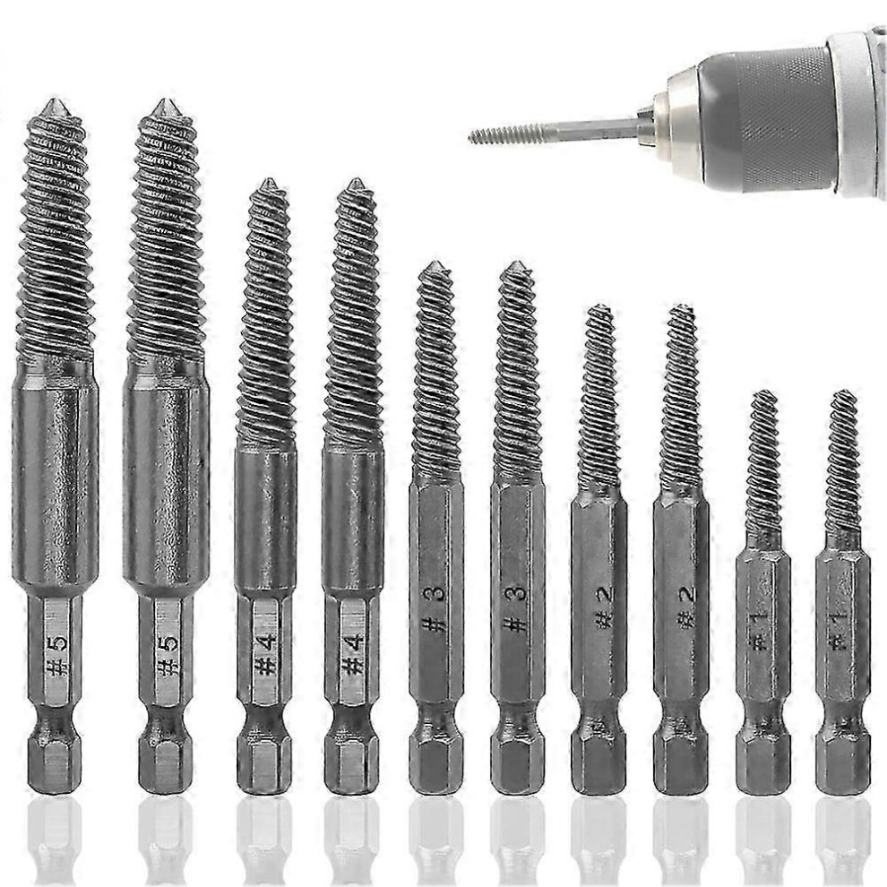 Screw Extractor Set,10 Pcs Screw Extractor,1/4Inch Hex Shank Broken Screw Extractor,Screw Remover & 9421490185328