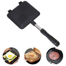 Aluminium dubbelzijdige koekenpan, dubbelzijdige sandwichmakerpan met handgrepen, antiaanbaklaag, bakplaat,