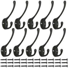10 ganchos vintage negros para armario, ganchos de pared de metal, ganchos para abrigos con 25 tornillos.