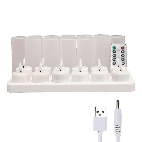Flameless Candles with Remote Control Timer & Charging Base, 12pcs USB Rechargeable Battery LED Tea