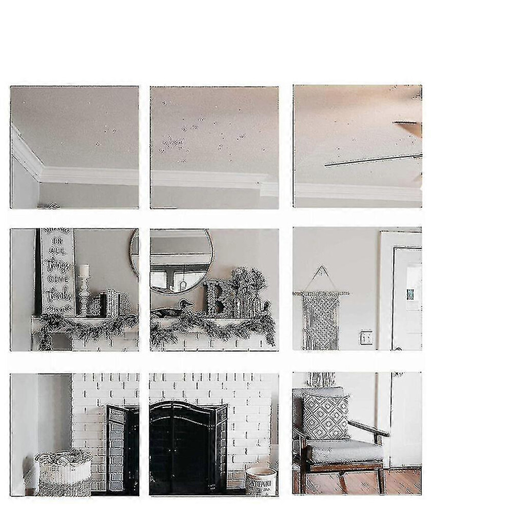 Self Adhesive Mirror Tiles Wall Mirrors Glass Square 9pcs 10*10inchAM