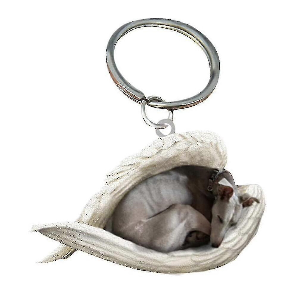 Cute Sleeping Dog Acrylic Keychain Angel Pendant Car Interior Hanging Home Stationery Decoration 9421490208478