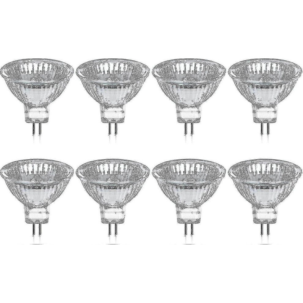 Pack Of 8 Halogen Bulbs Gu5.3 Mr16 35W 12V Dimmable - Warm 2800K, 400 Lumens, Glass Coveram White 9421490206641