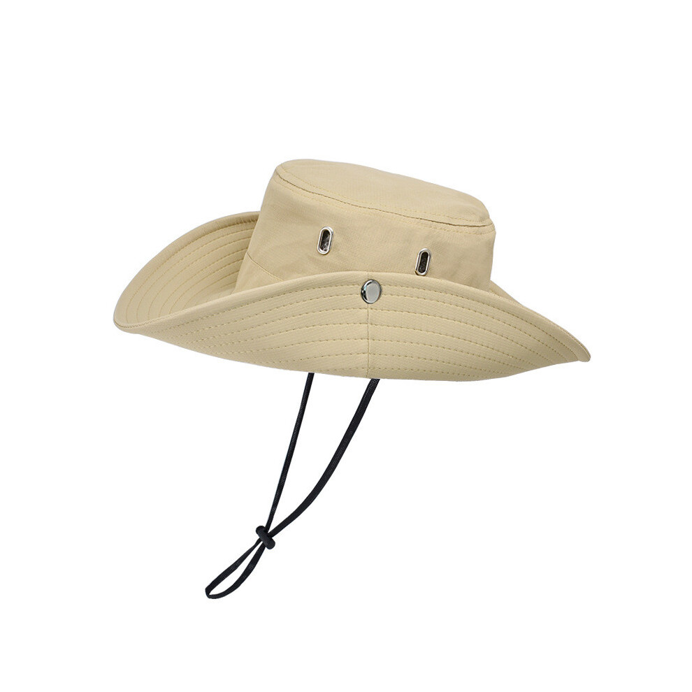 (Khaki) Summer Fishermans Hat With Featuring Drawstring And Wide Design Brim Breathable-image-OPC-PHN8MYJ-NEW