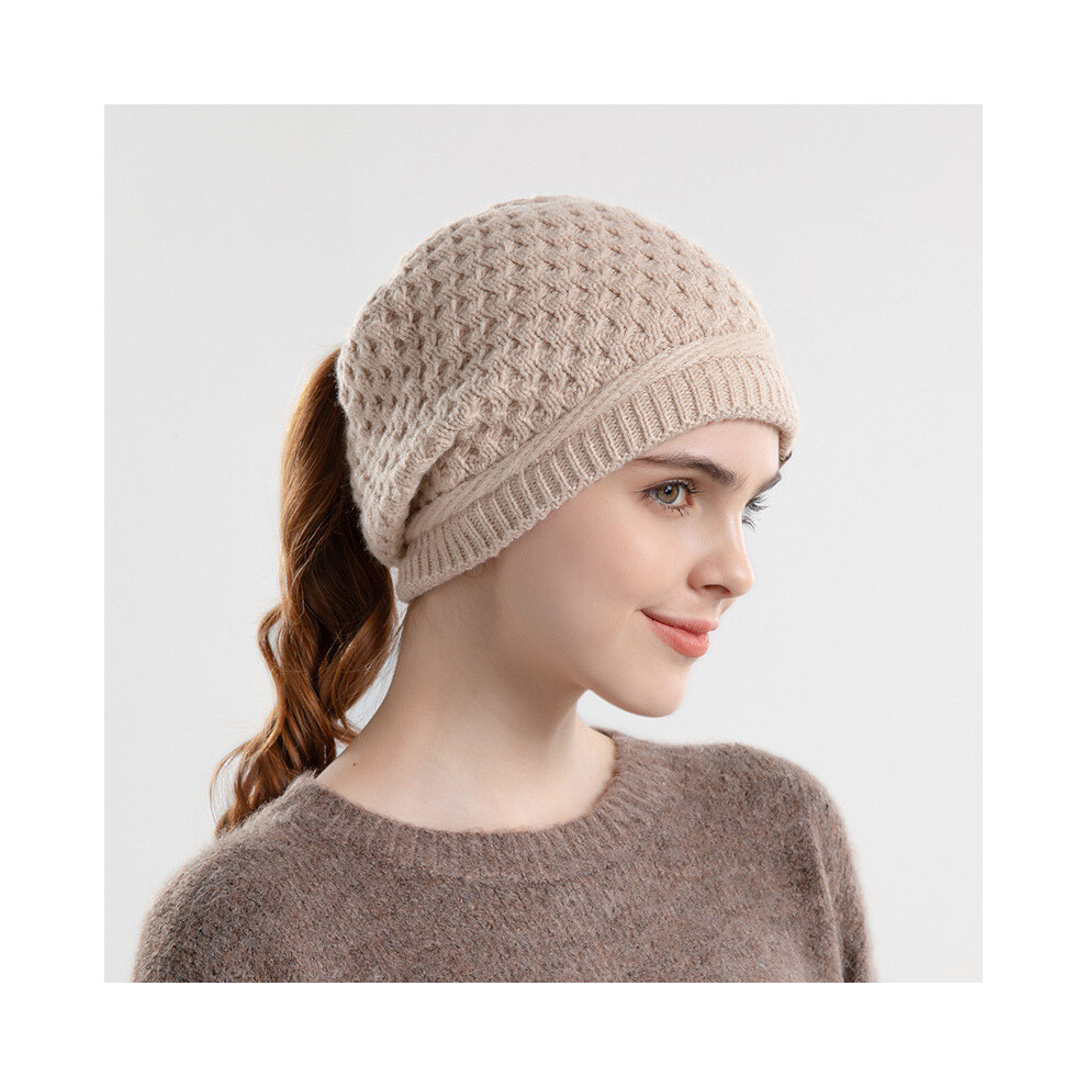 (Beige) Hat Knit Soft With Ear Protection And Ponytail Hole Design For Winter Womens-image-OPC-PHN8Q6P-NEW