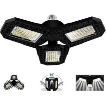 60w Led Garage Lighting, E27 Deformable Ceiling Bulb with 3 Adjustable Panels, Ultra-bright 6000lm Cool White, for Garage Workshop Warehouse Basement-