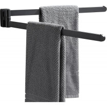 Black Swivel Towel Rack - Space Saving - Wall Mounted Towel Rack - Double Swivel Bar for Bathroom