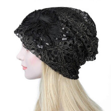 (black flower) New Bonnet for Women Hollow Big Flower Skullies Hat Summer Breathable Sun Hats Street Fashion Women Beanies Cap