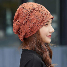 (orange) New Bonnet for Women Hollow Big Flower Skullies Hat Summer Breathable Sun Hats Street Fashion Women Beanies Cap
