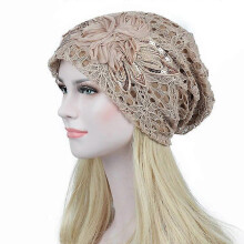 (beige flower) New Bonnet for Women Hollow Big Flower Skullies Hat Summer Breathable Sun Hats Street Fashion Women Beanies Cap