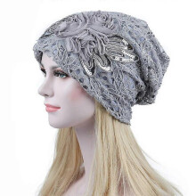 (grey flower) New Bonnet for Women Hollow Big Flower Skullies Hat Summer Breathable Sun Hats Street Fashion Women Beanies Cap