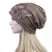 (light tan flower) New Bonnet for Women Hollow Big Flower Skullies Hat Summer Breathable Sun Hats Street Fashion Women Beanies Cap