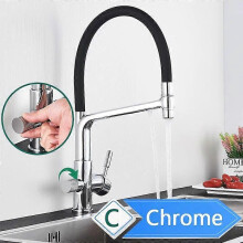 (Chrome C) Rozin Purification Kitchen Faucets Black Pull Out Kitchen Water Filter Tap 3 Way Mixer torneira para cozinha de parede Crane