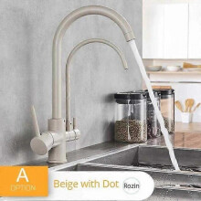 (Beige with Dot A) Rozin Purification Kitchen Faucets Black Pull Out Kitchen Water Filter Tap 3 Way Mixer torneira para cozinha de parede Crane