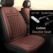 (2PCS Brown Cloth) 12V 24V Car Seat Heater 30s Fast Heated Car Seat Cover Flannel/Cloth Car Heating Mat Universal Winter Electric Heated Seat Cover