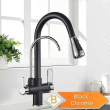 (Black and chrome B) Rozin Purification Kitchen Faucets Black Pull Out Kitchen Water Filter Tap 3 Way Mixer torneira para cozinha de parede Crane