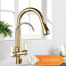 (Golden B) Rozin Purification Kitchen Faucets Black Pull Out Kitchen Water Filter Tap 3 Way Mixer torneira para cozinha de parede Crane