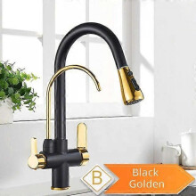(Black and Golden B) Rozin Purification Kitchen Faucets Black Pull Out Kitchen Water Filter Tap 3 Way Mixer torneira para cozinha de parede Crane