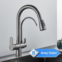 (Grey Color B) Rozin Purification Kitchen Faucets Black Pull Out Kitchen Water Filter Tap 3 Way Mixer torneira para cozinha de parede Crane