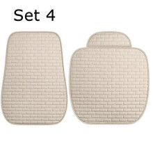 (Set-Beige) Car Seat Cover Flax Seat Protect Cushion Automobile Backrest Cushion Pad Covers Mat Four Seasons Universa
