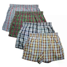 (Asian size XXL) High Quality Brand 4-Pack Men'S Boxer Shorts Woven Cotton 100% Classic Plaid Combed Male Underpant Loose Breathable Oversize