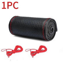 (Style 2 Red) SEAMETAL Genuine Leather Steering Wheel Cover For Car Braiding Steering Wheel Protector Covers Anti Scratch Steering Accessories