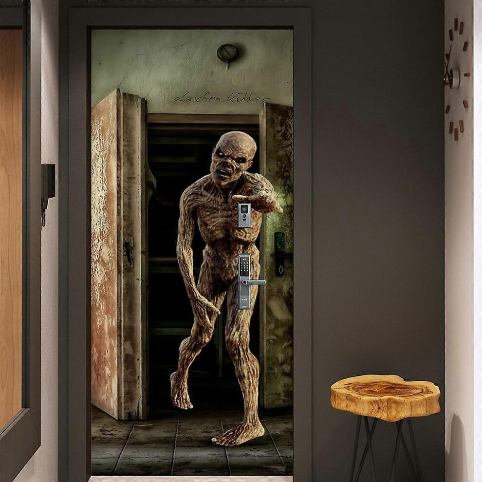 (As Show, One Size) Halloween 3D Zombie Infested Door Stickers, 30 X 79 Inches Scary Zombie Infested Lifelike Door Wallpaper Sticker For Halloween Dec 4632228999116