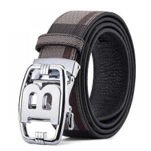 (115CM, Type 8) Men's High Quality Letter Automatic Buckle B Buckle Belt For Men Brand Genuine Leather Designer Canvas Male Belt Casual