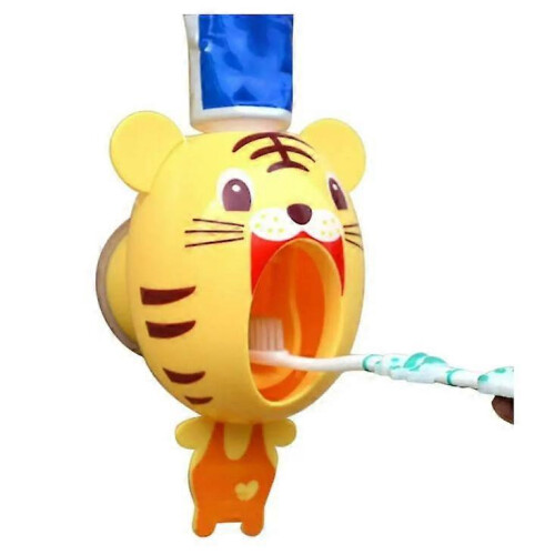 (As show, One size) Baby Automatic Toothpaste Dispenser, Cartoon Tiger Toothpaste SqueezerToothpaste Squeezer Toothbrush Holder Wash Set Creative Home