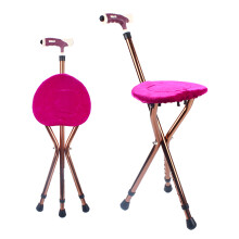 Folding Cane Chair with Seat: 2-in-1 Walking Cane & Rest Stool, Adjustable Heights, 220 lbs Capacity, Aluminum Alloy, LED Night Light