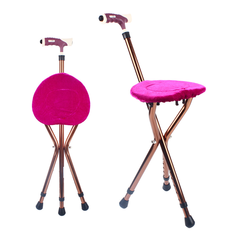Folding Cane Chair with Seat: 2-in-1 Walking Cane & Rest Stool, Adjustable Heights, 220 lbs Capacity, Aluminum Alloy, LED Night Light