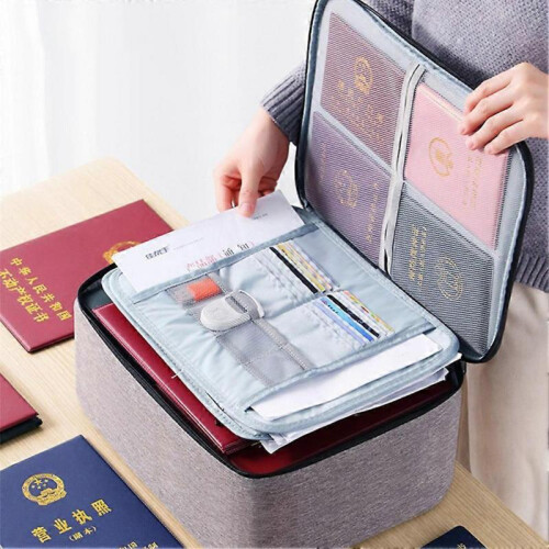 (2 Layers Black) Fireproof Document Box 37x27x10cm 2-layer Document Safe Bag File Storage Box With Lock Waterproof Ziper Portable 2