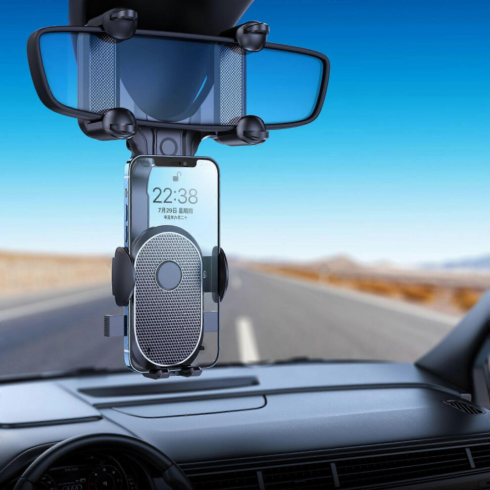 (As Show, One Size) Multifunctional Phone Holder For Rearview Mirror, 360 Degree Gps Holder Rotating And Retractable Car Phone Holder, Universal Phone 4632228998508