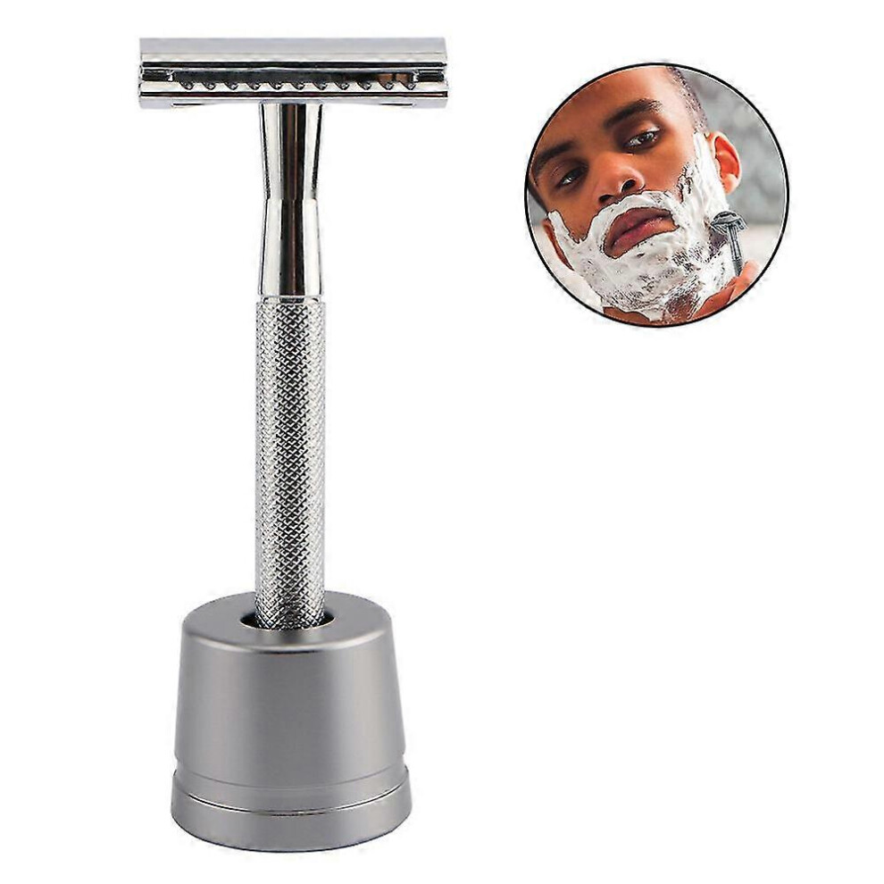 (As show, One size) Old-fashioned Manual Razor Metal Safety Razor With Razor Stand Eco Friendly And Reusable Razor Fits Most Double Edged Razor Blades-image-OPC-PHN9BJH-NEW