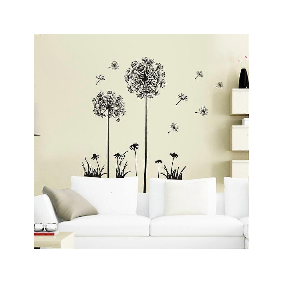 (As Show, One Size) Dandelion Wall Decals Flying Flowers Butterflies Wall Stickers Dandelion Wall Art Living Room Bedroom Decor (, 50*70Cm) Black