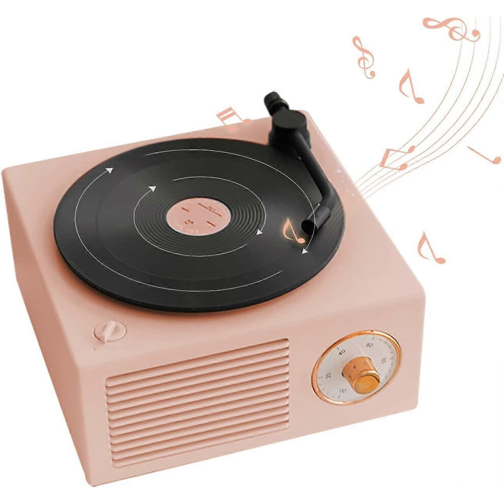 (As Show, One Size) Vintage Bluetooth Speakers Creative Vinyl Record Player, Bluetooth Mini Record Player, Bass Enhancement Loud Sound, Best Gift Pink 4632228929595