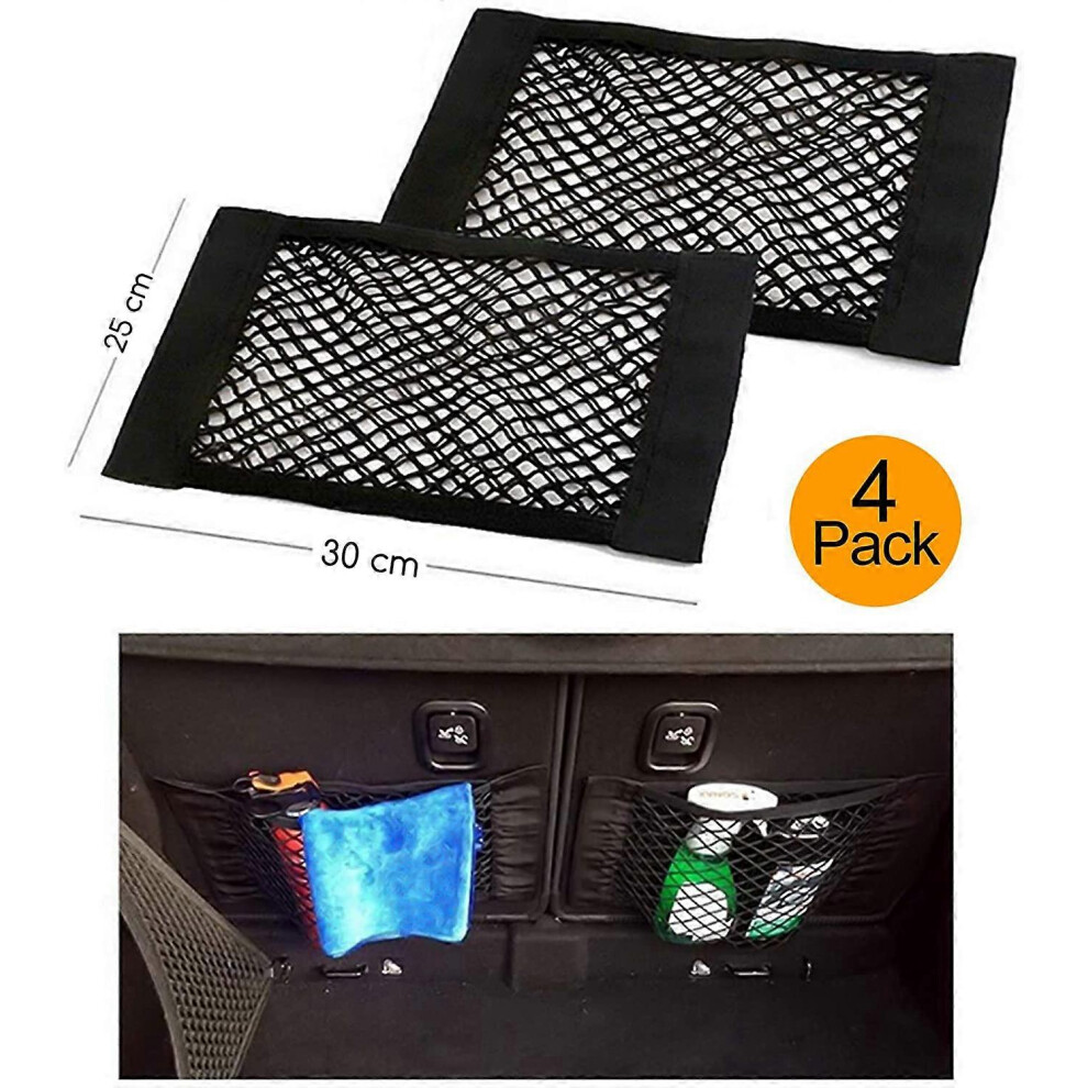 (As Show, One Size) Trunk Storage Net, [4 Pack] Car Storage Net - Bottles, Groceries, Storage Add On Organizers For Car Truck30*25Cm 4632228927119
