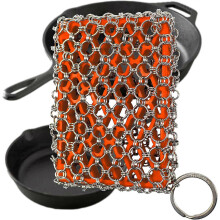 (As show, One size) Cast Iron Cleaning Kit, Premium 316L Stainless Steel Chainmail Scourer with Silicone Insert for Cast Iron Pans