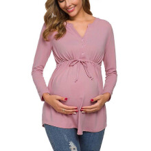 (As show, One size) Women's Maternity Tops Pregnancy Shirts Casual Long Sleeves V Neck Maternity Shirts XXL