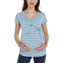 (As show, One size) Maternity Tops Short and Long Sleeve V-Neck Shirts Women's Comfortable Pregnancy Tops XL Blue and White Stripes