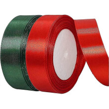 2 Roll 50 Yards Double Sided Satin Polyester Ribbon, Acsergery 20Mm Wide Green Red Gift