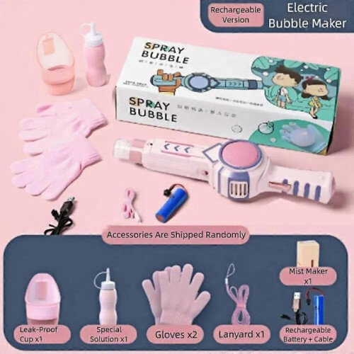 (Pink) Automatic Fog Bubble Machines Colorful Interactive Bubble Machine Rechargeable with Light Elastic Bubble Machine Wedding 2