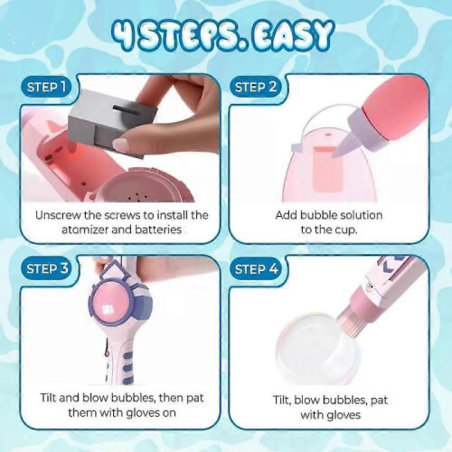 (Blue) Automatic Fog Bubble Machines Colorful Interactive Bubble Machine Rechargeable with Light Elastic Bubble Machine Wedding 1