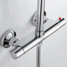 Thermostatic Shower Mixer 2 High and Low Outlets Anti-Scald Mixing Faucet in Chromed Brass for Bathroom Bathtub