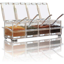 Seasoning Box Set, 4 Pieces Transparent Bottles Salt Spice Jar,Spice Jars Kitchen Condiment Container Storage Jars with 4 Spoons Canned Lid and Spoon