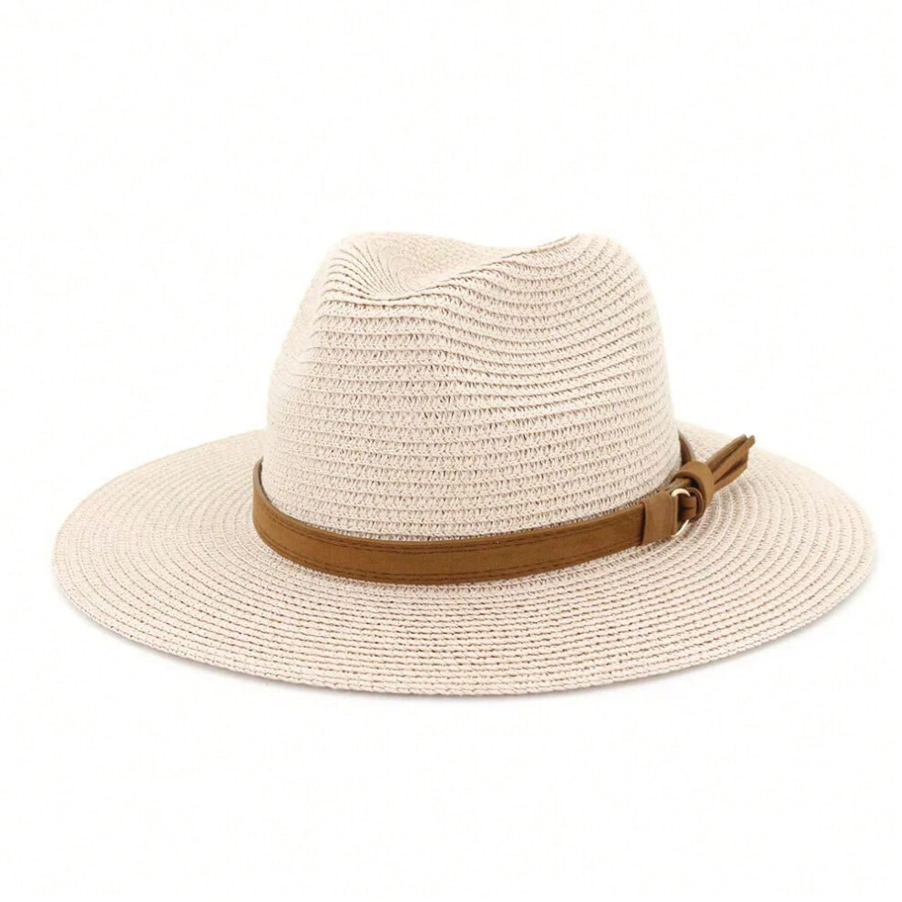 (Pink, 59-60CM) New Big Size 59-60CM Panama Hat Summer Sun Hats for Women Man Outdoor Beach Straw UV Protection Cap Chapeau Jazz Trilby Cap