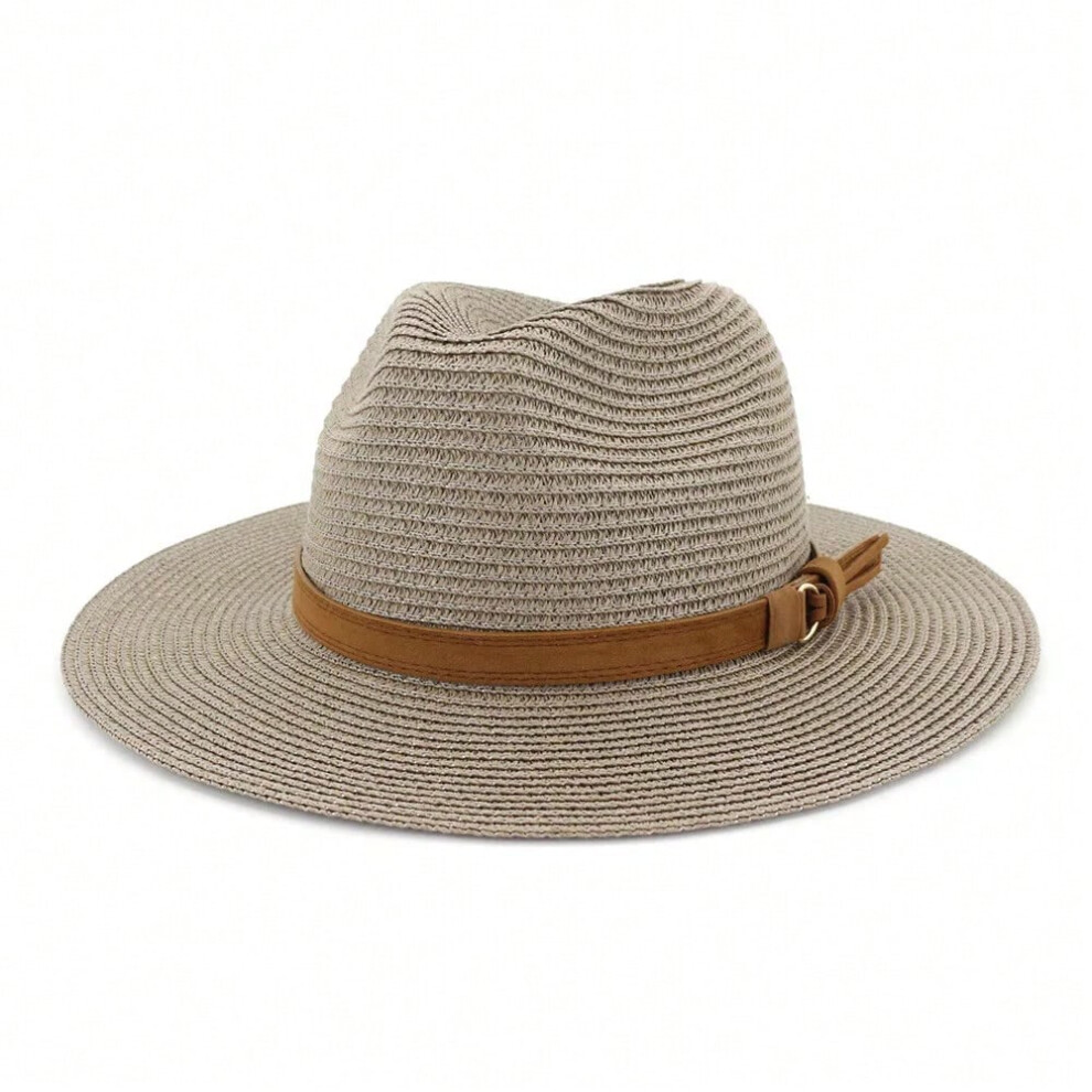 (GRAY, 59-60CM) New Big Size 59-60CM Panama Hat Summer Sun Hats for Women Man Outdoor Beach Straw UV Protection Cap Chapeau Jazz Trilby Cap-image-OPC-PHN9DVV-NEW