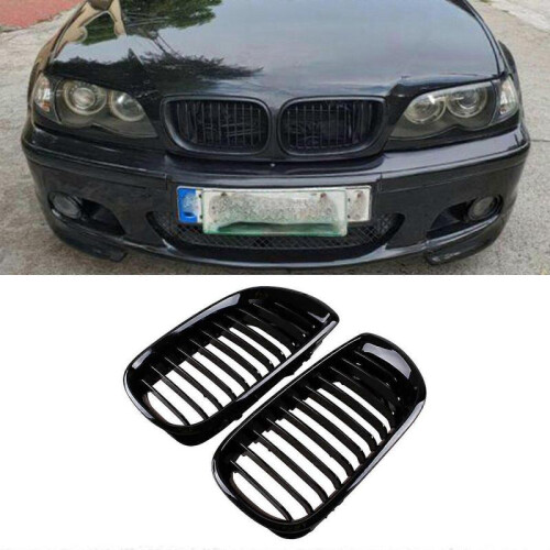 Gloss Black Front Hood Kidney Grill for - E46 3 Series 2002-2005 2